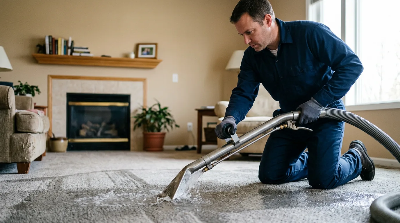 Water damage restoration technician working near Caldwell, KS